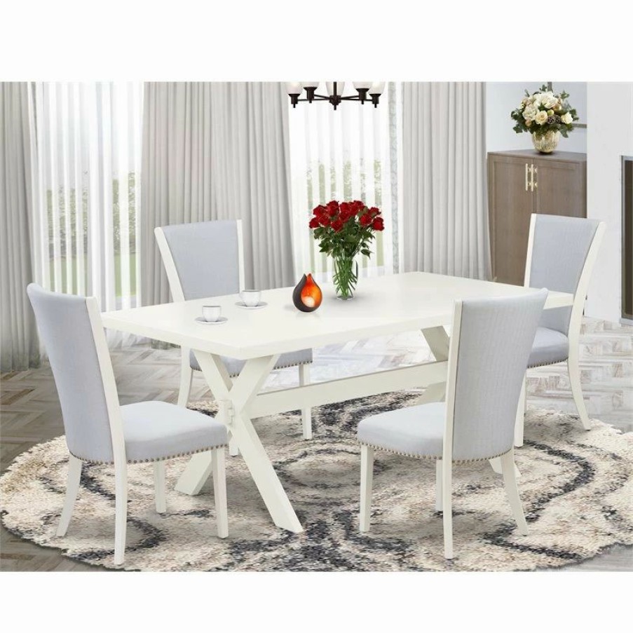 New East West Furniture X-Style 5-Piece Wood Dining Table And Chair Set In White