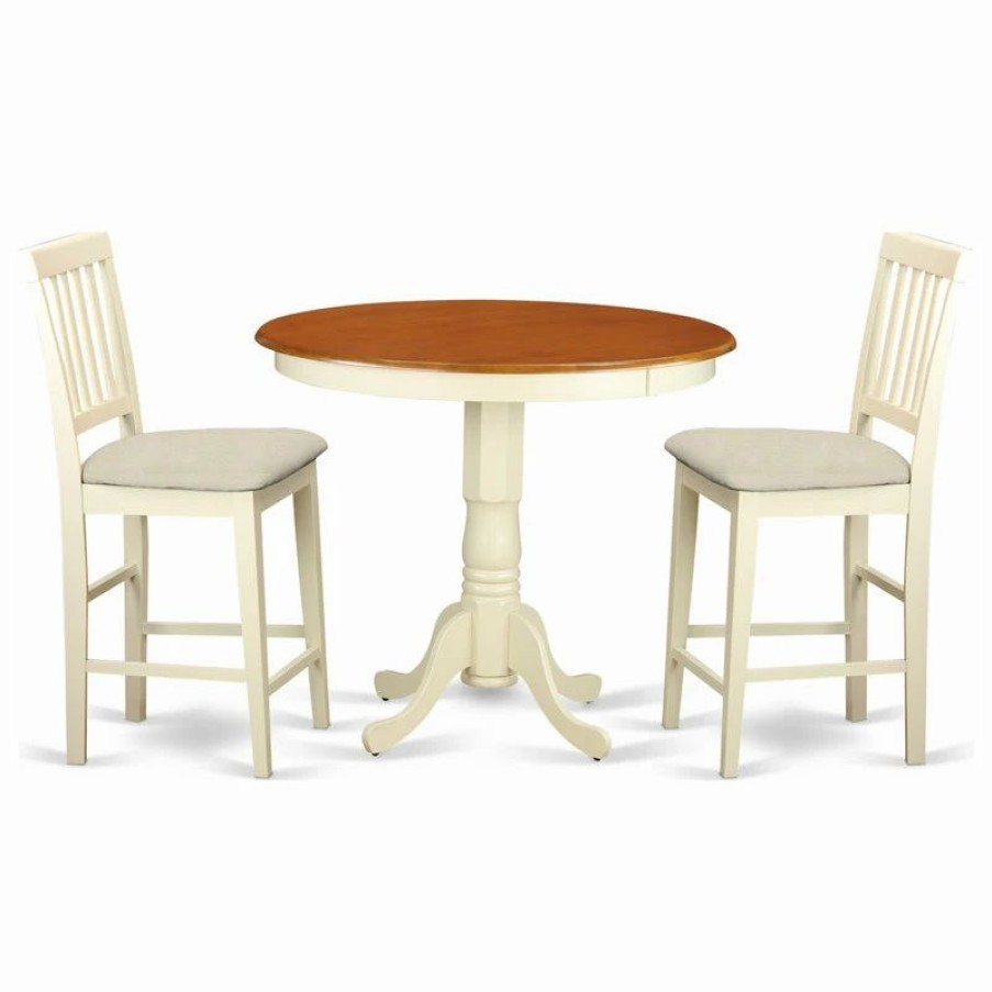 Hot East West Furniture Jackson Wood 3-Piece Pub Table Set In Cherry Javn3-Whi-C