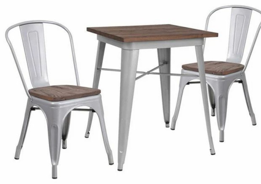 Hot Flash Furniture 3 Piece 26 Square Bistro Set In Silver And Brown