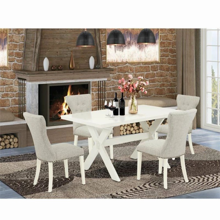 Online East West Furniture X-Style 5-Piece Wood Dining Room Set In Linen White