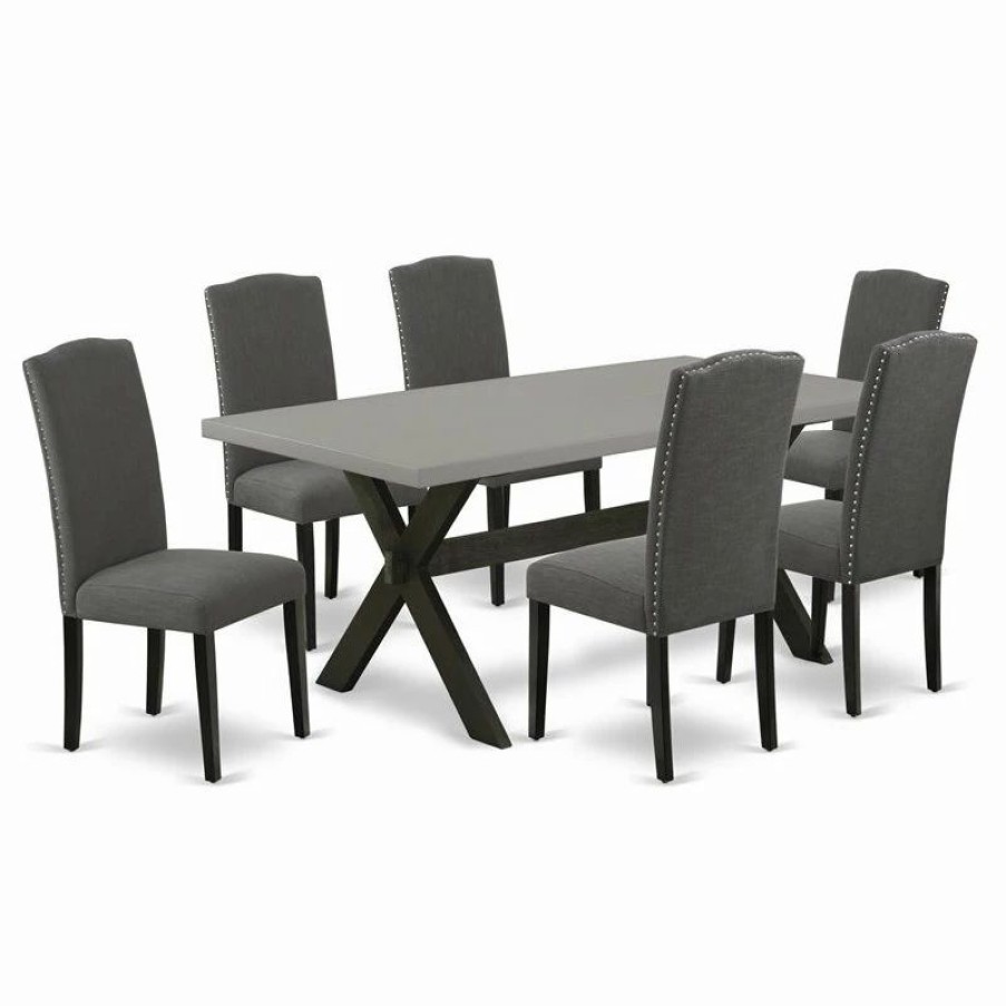 Best East West Furniture X-Style 7-Piece Dining Table And Chairs In Dark Gotham Gray