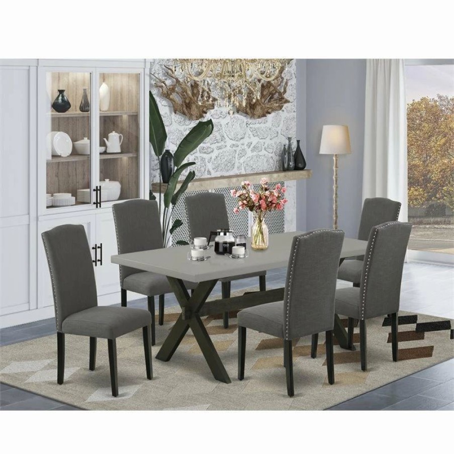 Best East West Furniture X-Style 7-Piece Dining Table And Chairs In Dark Gotham Gray