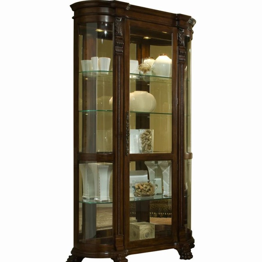 Wholesale Lighted Curved Front 4 Shelf Curio Cabinet In Maple Brown By Pulaski Furniture