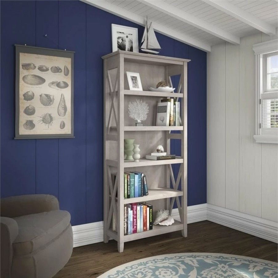 Wholesale Bush Business Furniture Bush Furniture Key West 5 Shelf Bookcase In Washed Gray