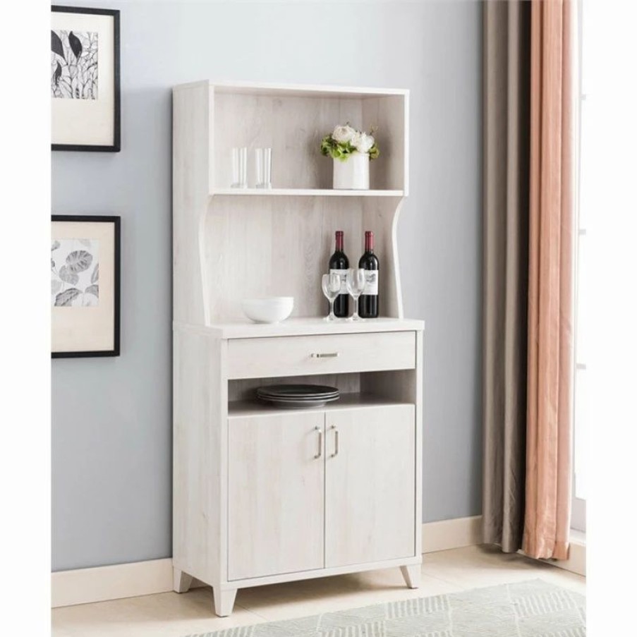 Best Smart Home Furniture 1-Shelf Modern Wood Baker'S Cabinet In White Oak