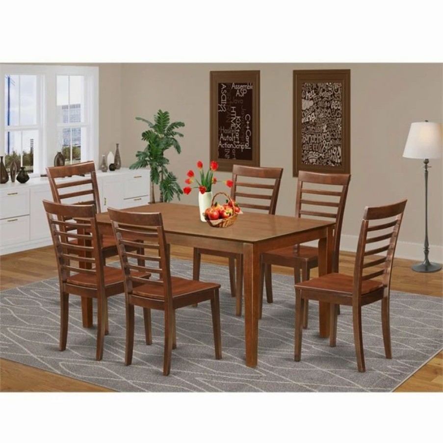 Best East West Furniture Capri 7-Piece Wood Table And Dining Chairs In Mahogany