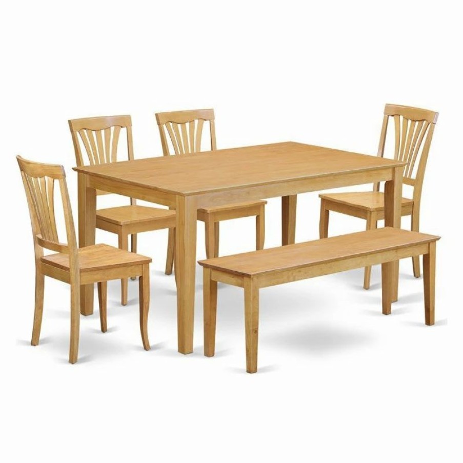 New East West Furniture Capri 6-Piece Traditional Wood Dining Set With Bench In Oak