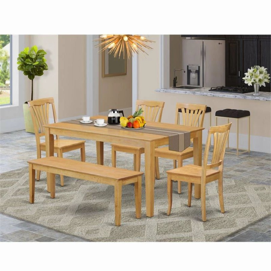 New East West Furniture Capri 6-Piece Traditional Wood Dining Set With Bench In Oak