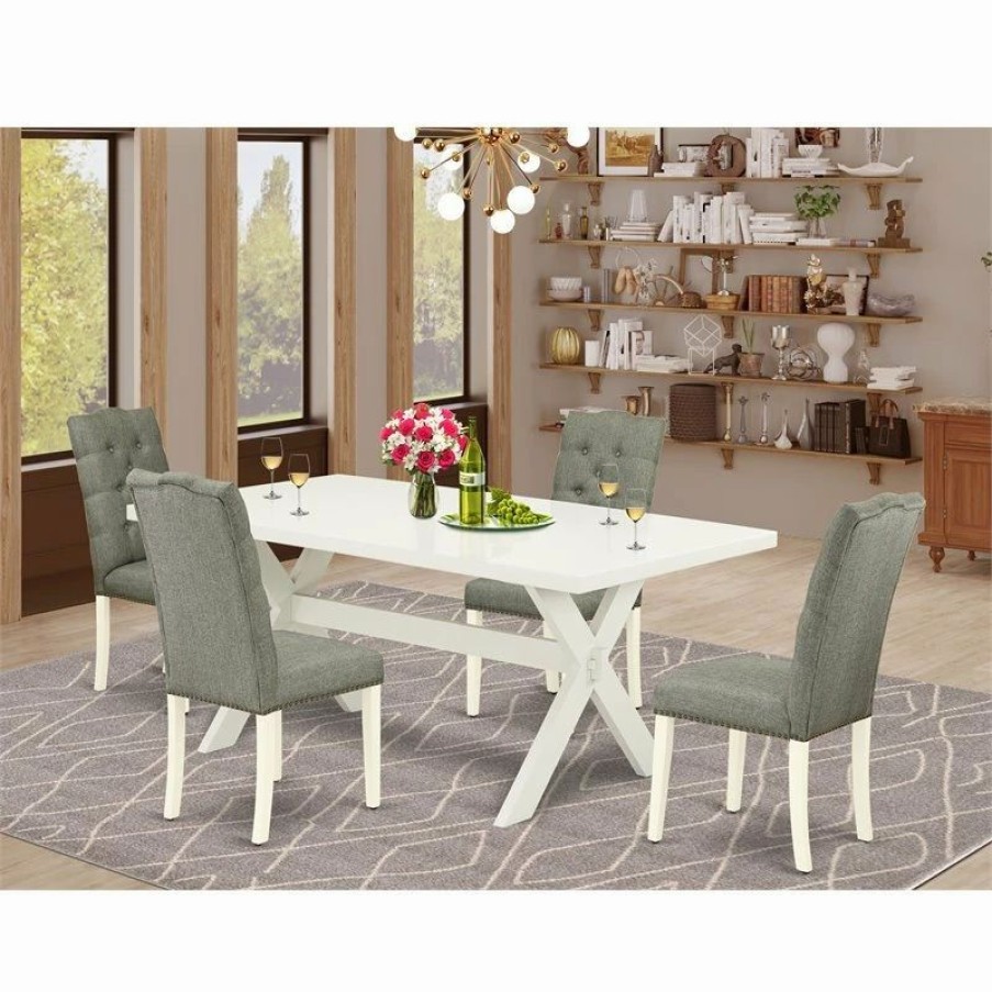 Best East West Furniture X-Style 5-Piece Wood Kitchen Table Set In Linen White