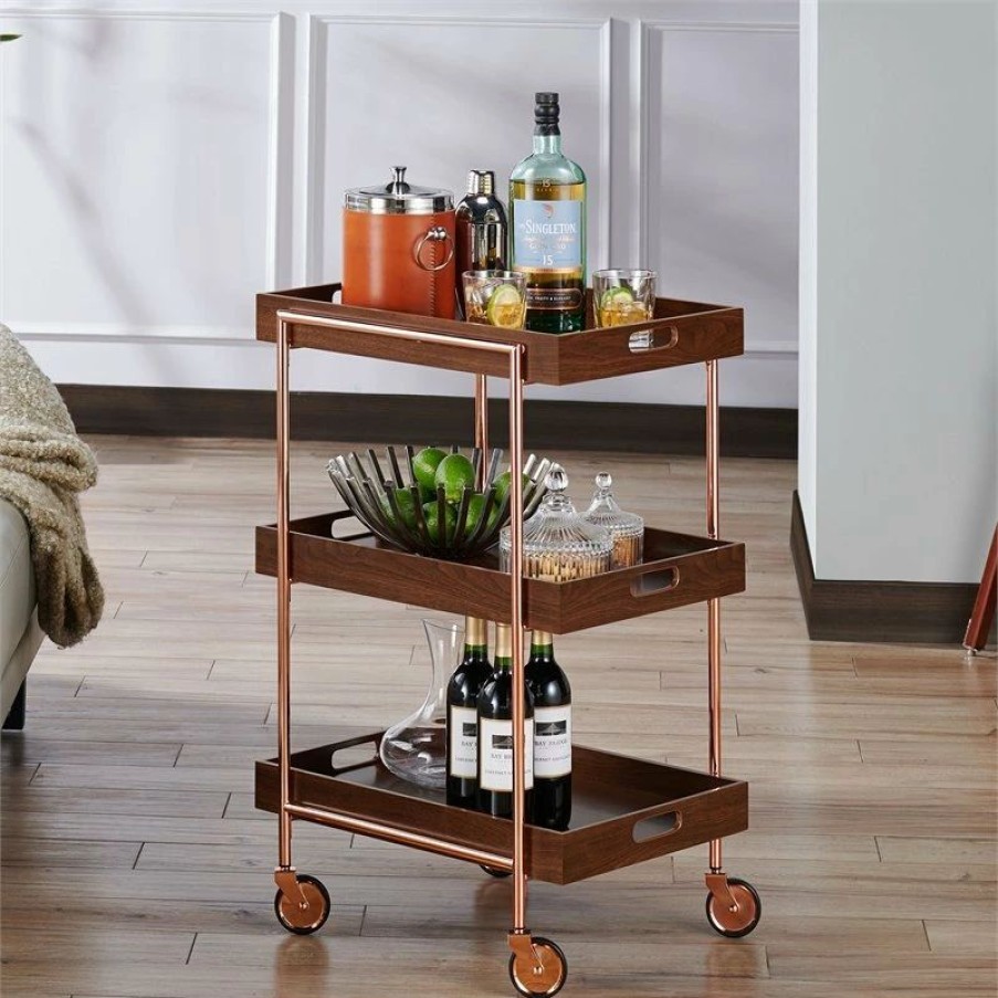 Wholesale Furniture Of America E-Commerce By Enitial Lab Furniture Of America Kliman Industrial Wood 3-Tier Bar Cart In Walnut