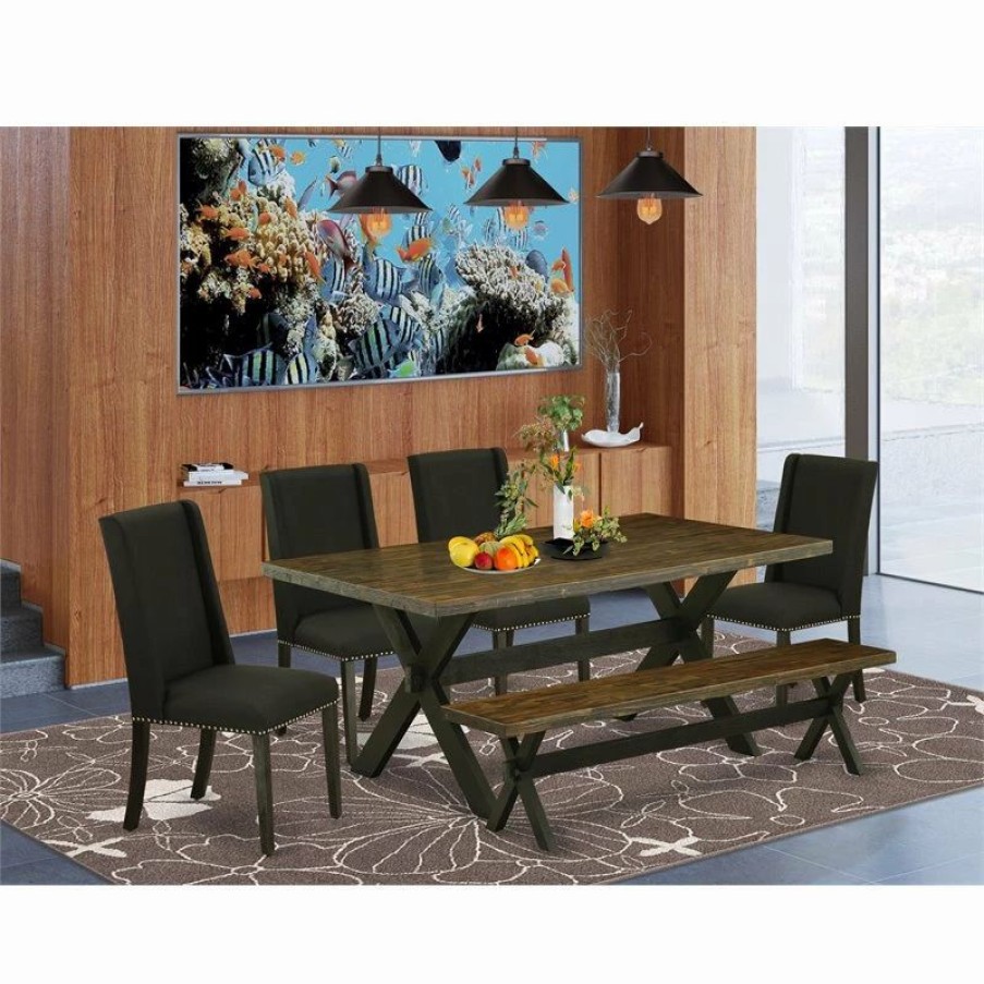 Online East West Furniture X-Style 6-Piece Wood Dining Set In Black/Distressed Jacobean