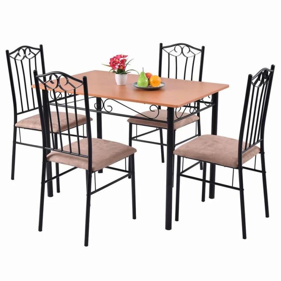 Best Costway 5 Pc Dining Set Wood Metal Table And 4 Chairs Kitchen Furniture