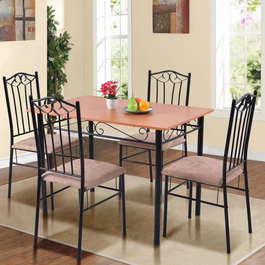 Best Costway 5 Pc Dining Set Wood Metal Table And 4 Chairs Kitchen Furniture