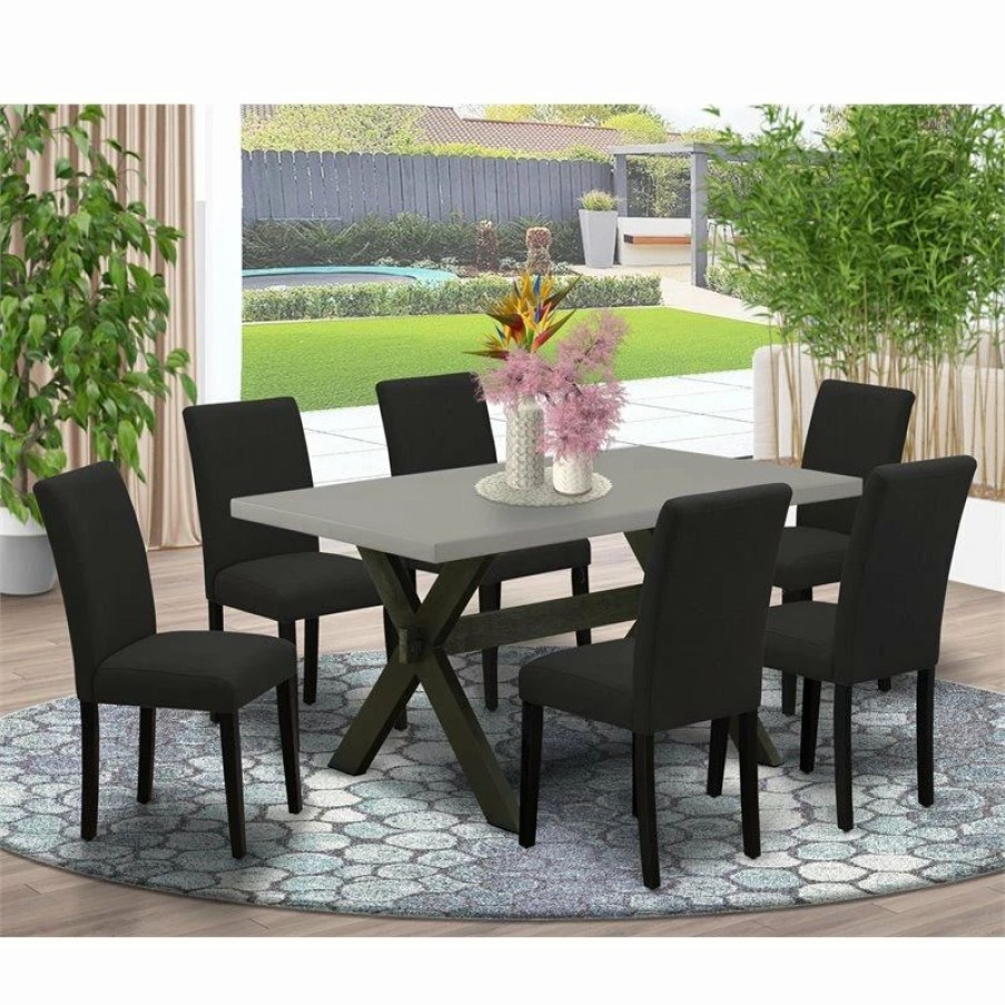 Best East West Furniture X-Style 7-Piece Wood Dining Set In Black/Cement