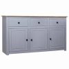 New Vida Xl International B.V. Vidaxl Solid Wood Pine Sideboard Gray Panama Range Storage Cabinet Furniture