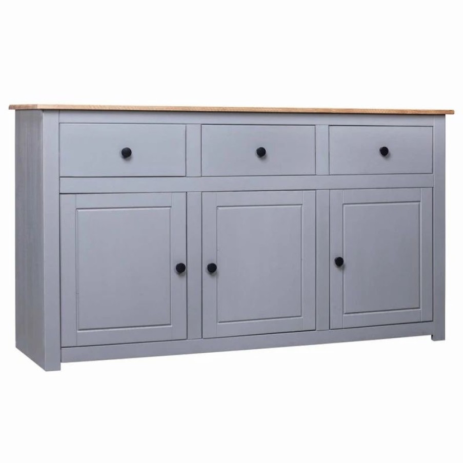 New Vida Xl International B.V. Vidaxl Solid Wood Pine Sideboard Gray Panama Range Storage Cabinet Furniture