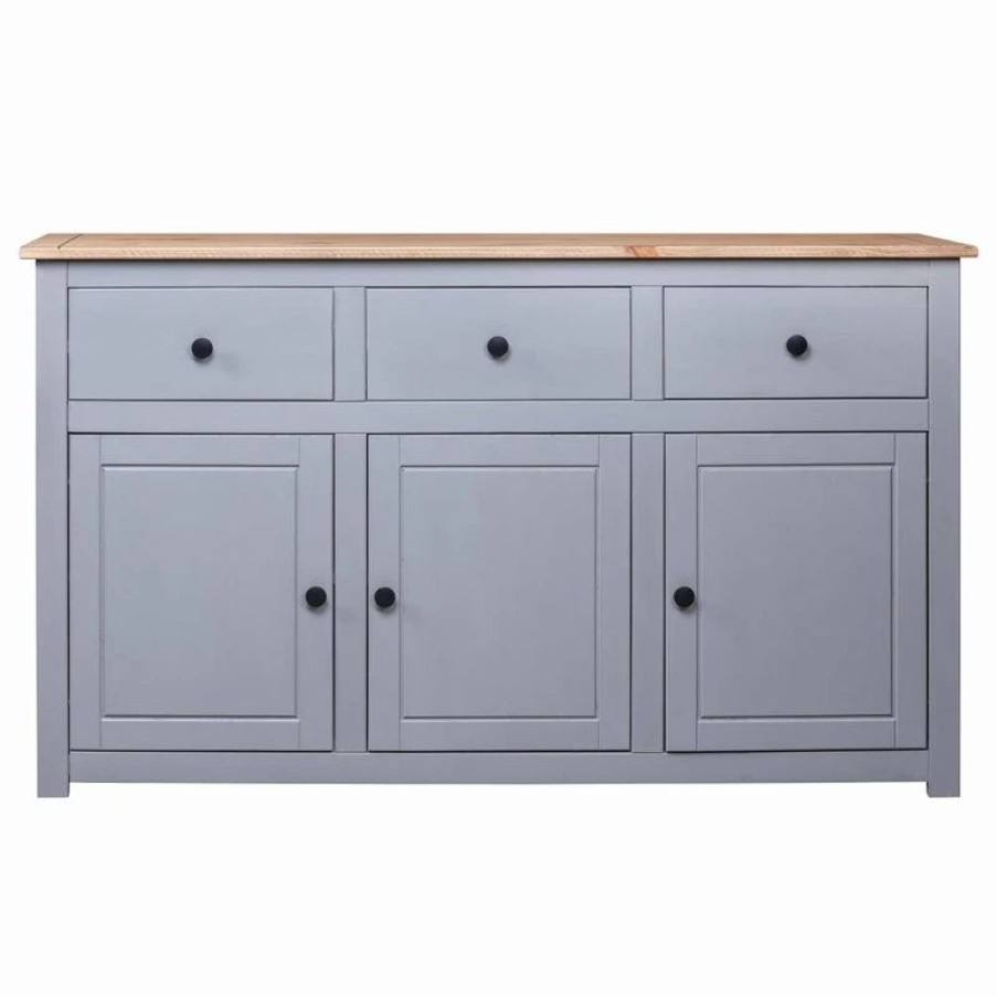 New Vida Xl International B.V. Vidaxl Solid Wood Pine Sideboard Gray Panama Range Storage Cabinet Furniture