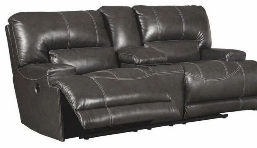 Best Ashley Furniture Industries Ashley Furniture Mccaskill Leather Power Reclining Loveseat In Gray