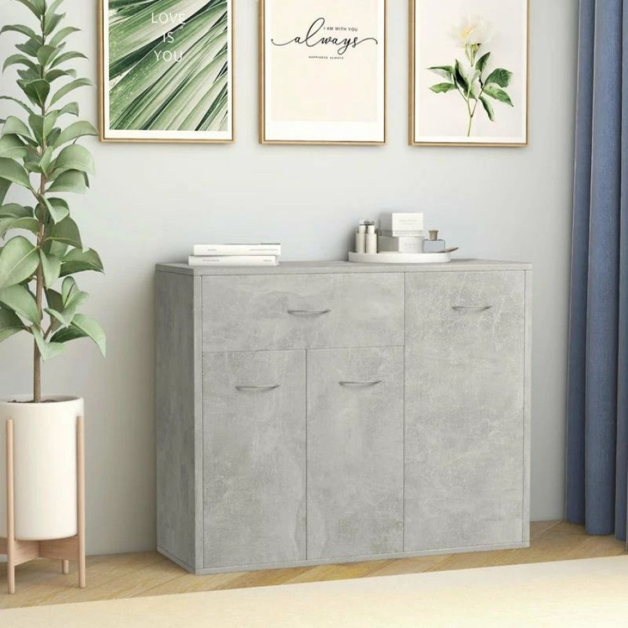 New Vida Xl International B.V. Vidaxl Sideboard Concrete Gray Engineered Wood Storage Organizer Furniture