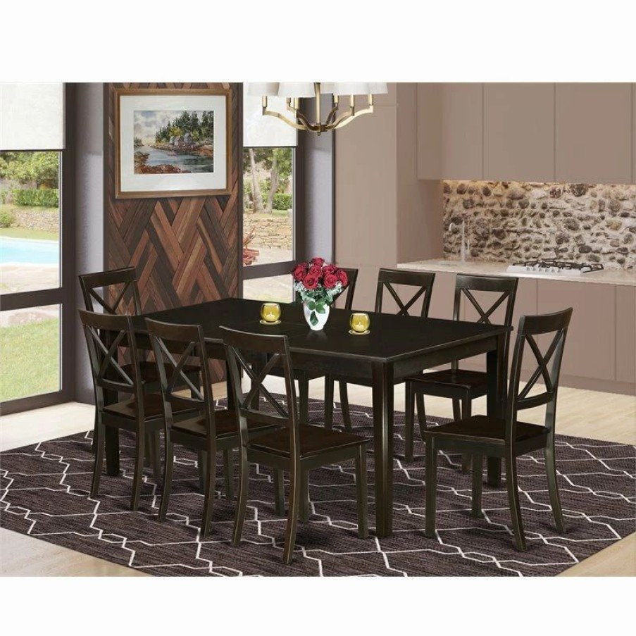 Best East West Furniture Henley 9-Piece Wood Dining Set In Cappuccino