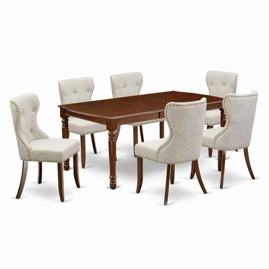 Hot East West Furniture Dover 7-Piece Wood Dining Set In Mahogany