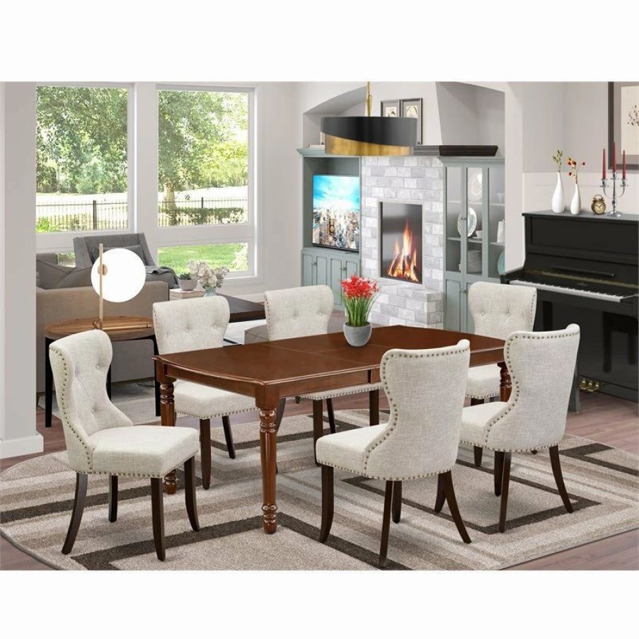 Hot East West Furniture Dover 7-Piece Wood Dining Set In Mahogany