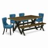 New East West Furniture X-Style 6-Piece Wood Dining Set In Jacobean/Black