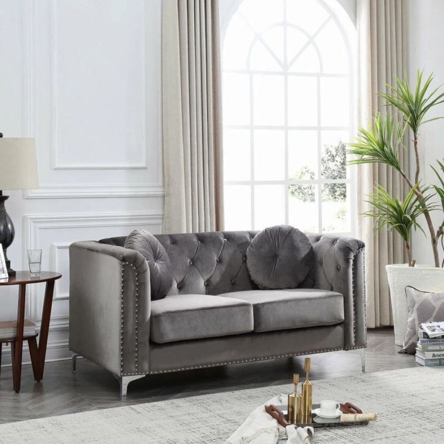 New Glory Furniture Pompano Velvet Loveseat In Dark Gray