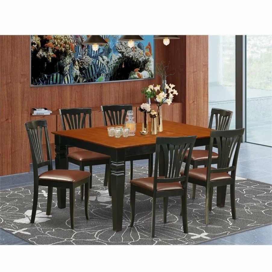 New East West Furniture Weston 7-Piece Wood Dining Room Set In Black/Cherry