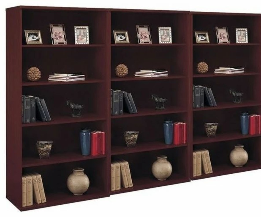 Online Bush Business Furniture Series C 5 Shelf 3 Piece Wall Bookcase Set In Mahogany