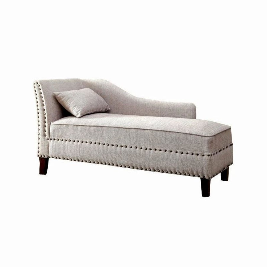 Clearance Furniture Of America E-Commerce By Enitial Lab Furniture Of America Jazlyn Contemporary Fabric Nailhead Chaise Lounge In Beige