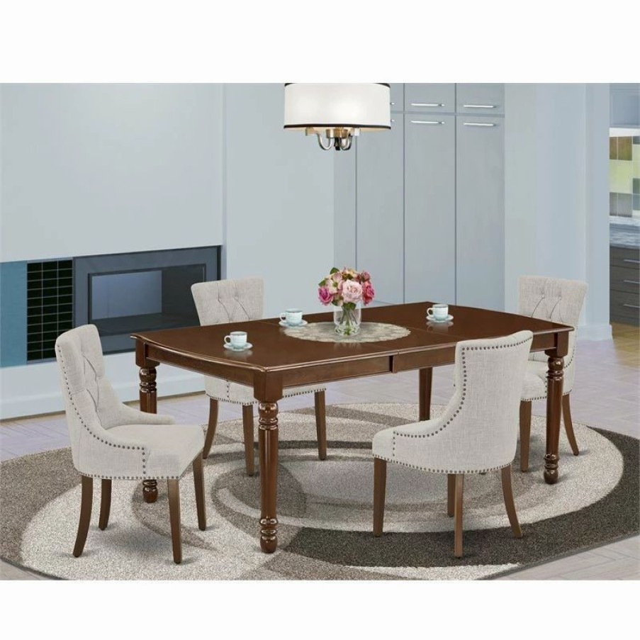 Hot East West Furniture Dover 5-Piece Wood Dining Set In Mahogany/Doeskin