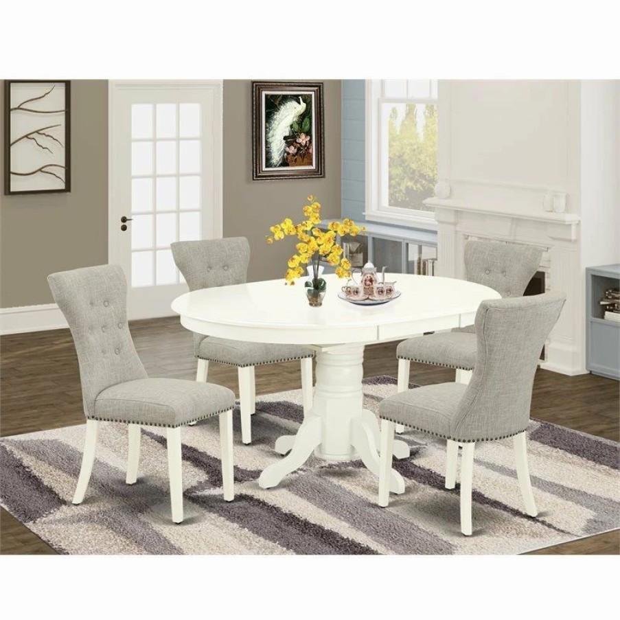 Hot East West Furniture Avon 5-Piece Wood Dining Set In Linen White/Doeskin