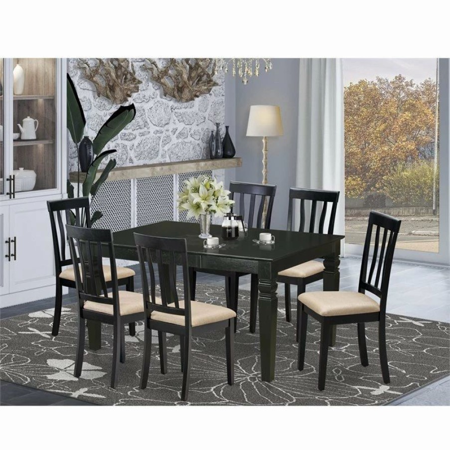 Hot East West Furniture Weston 7-Piece Traditional Wood Dining Set In Black