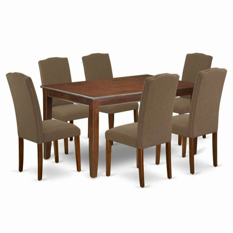 New East West Furniture Dudley 7-Piece Wood Dining Set In Mahogany/Dark Coffee