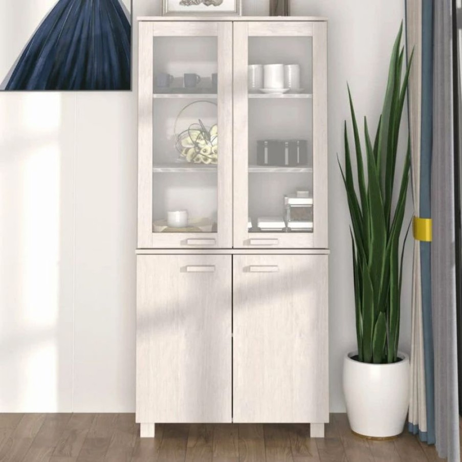 Clearance Vida Xl International B.V. Vidaxl Solid Wood Pine Highboard White Wooden Console Side Cabinet Furniture