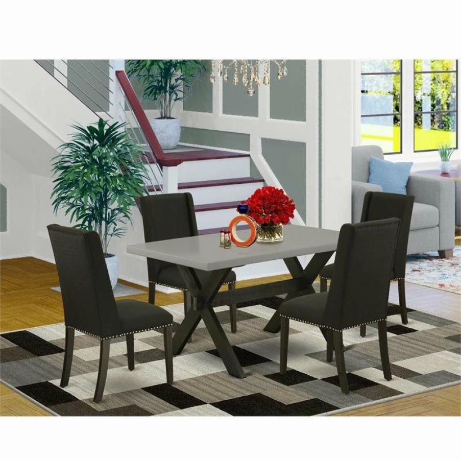 Wholesale East West Furniture X-Style 5-Piece Wood Dining Set In Black And Cement