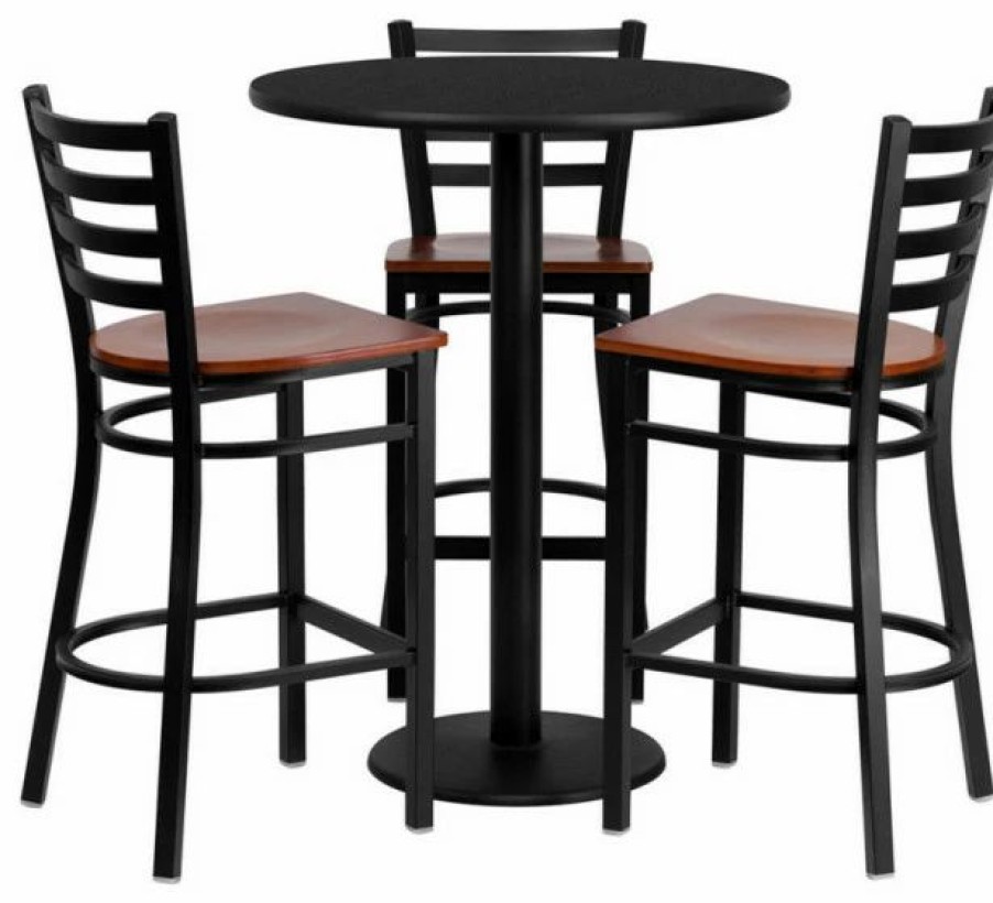 Clearance Flash Furniture 30" Round Black Laminate Table Set With Metal Barstools