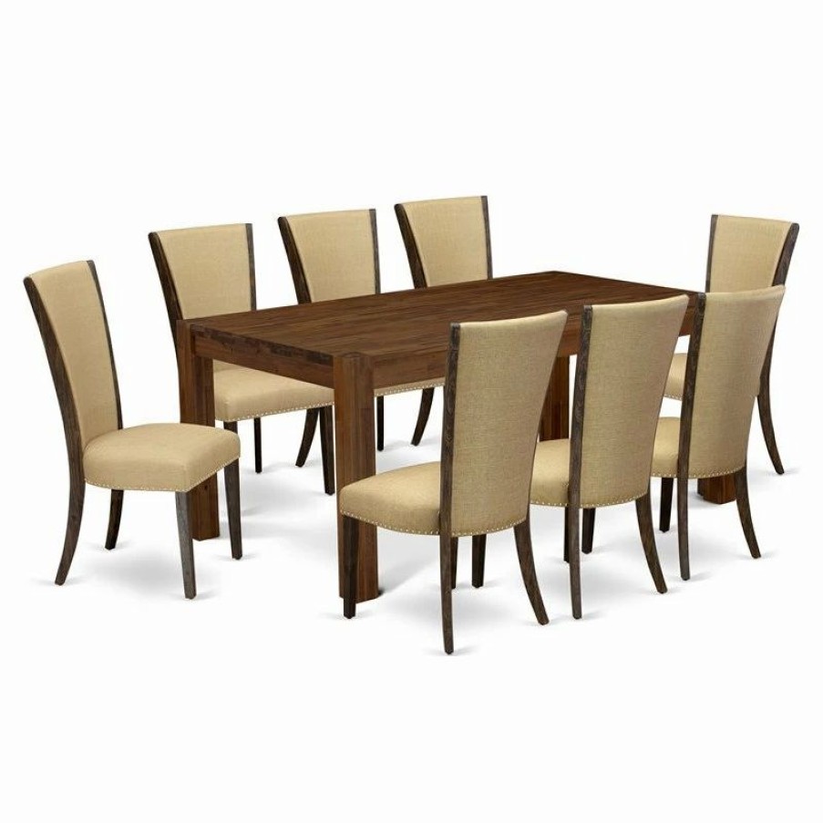 New East West Furniture Lismore 9-Piece Wood Dining Set In Jacobean Brown