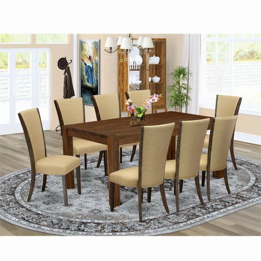 New East West Furniture Lismore 9-Piece Wood Dining Set In Jacobean Brown