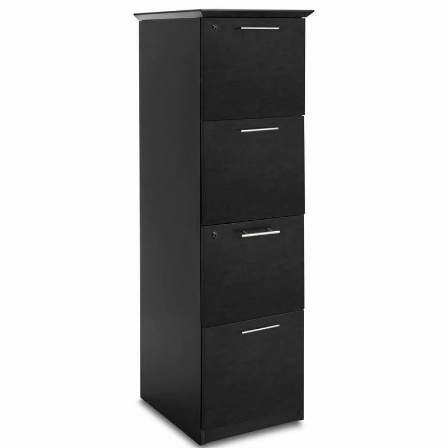 Best Zuri Furniture Modern Taft Black Oak Wood 4-Drawer Vertical Filing Cabinet