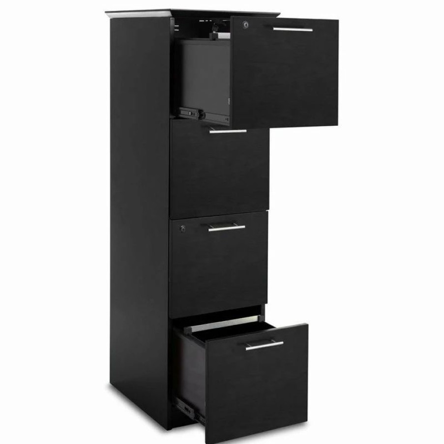 Best Zuri Furniture Modern Taft Black Oak Wood 4-Drawer Vertical Filing Cabinet