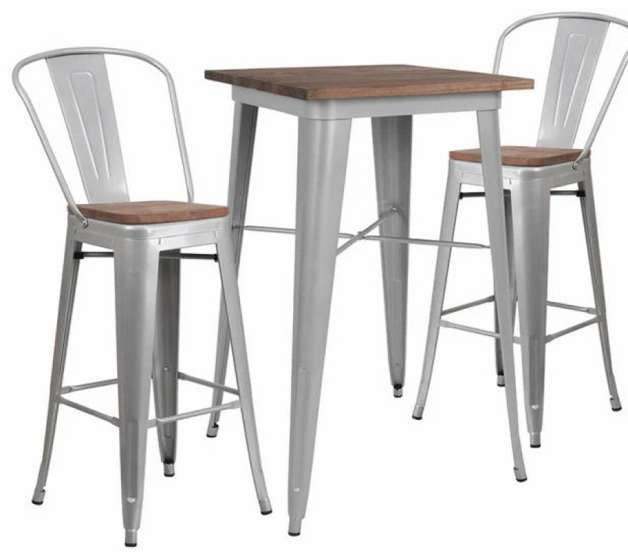 Online Flash Furniture Rubber And Wood Table Set In Silver Finish Ch-Wd-Tbch-2-Gg