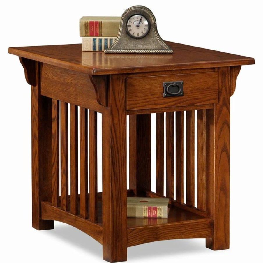 Online Leick Home Leick Furniture Wood Mission End Table With Storage Drawer And Shelf In Oak