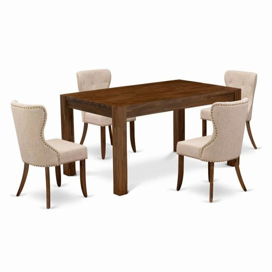 Best East West Furniture Celina 5-Piece Wood Dining Set In Natural/Light Tan