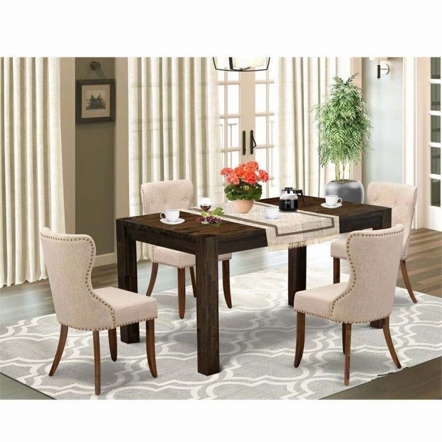 Best East West Furniture Celina 5-Piece Wood Dining Set In Natural/Light Tan