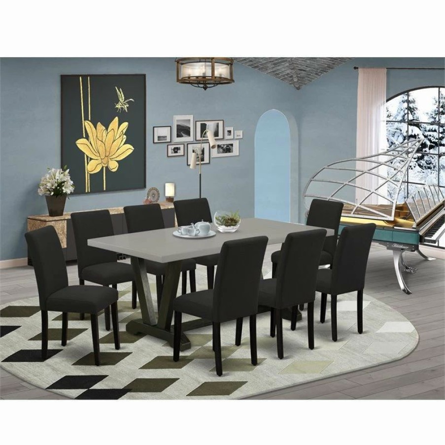 Hot East West Furniture V-Style 9-Piece Wood Kitchen Set In Black Finish