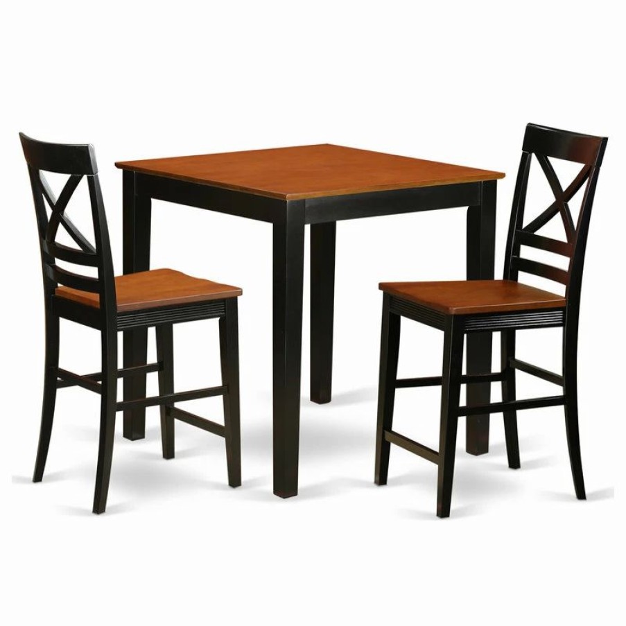 Best East West Furniture Wood 3-Piece Pub Table Set With Black Finish Pbqu3-Blk-W