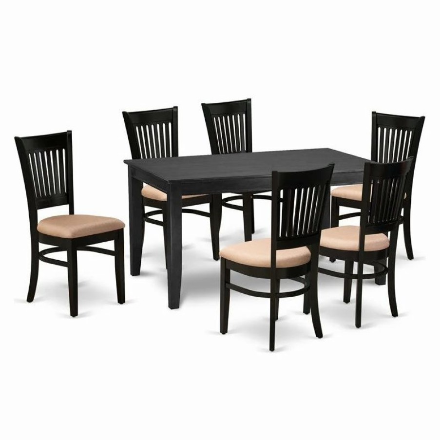 New East West Furniture Dudley 7-Piece Wood Dining Set With Fabric Seat In Black