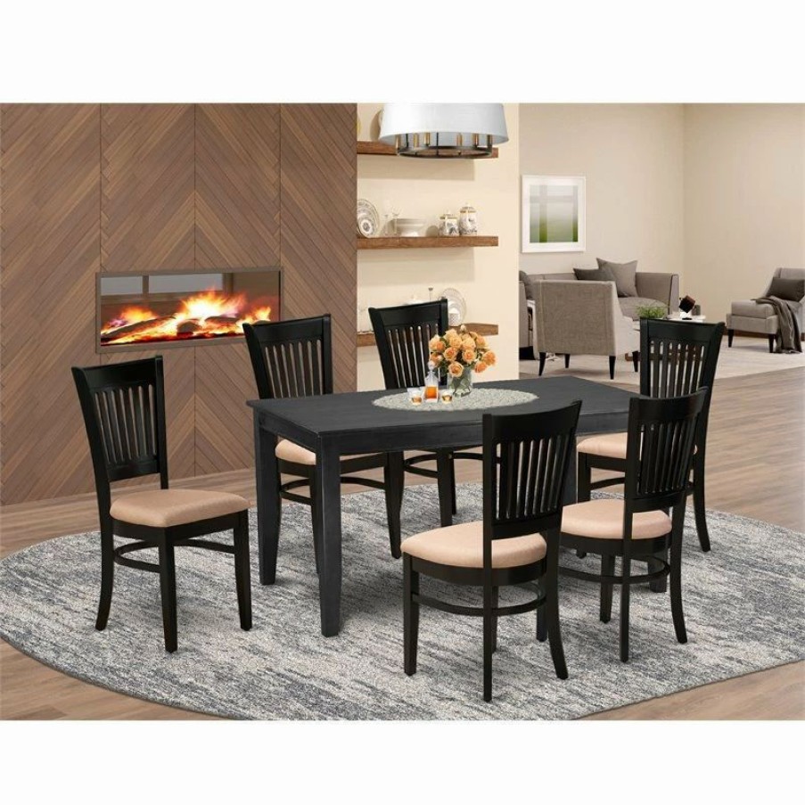 New East West Furniture Dudley 7-Piece Wood Dining Set With Fabric Seat In Black